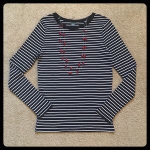 Black and white striped ribbed long sleeve top